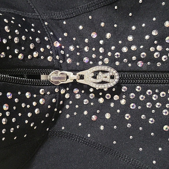 Christine Alexander Swarovski Embellished Black Jacket XL Rhinestone Zip Front - Picture 4 of 9